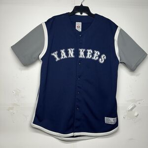 Men’s New York Yankees Baseball Jersey Blue Gray Button-Up Size Large